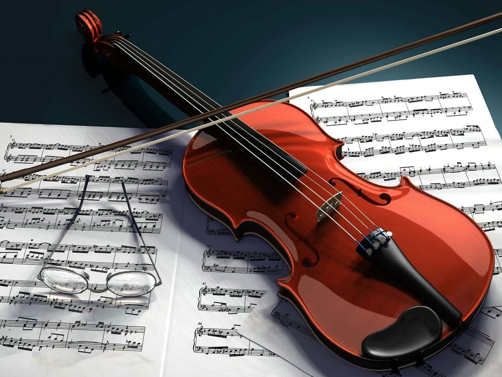 A Violin Resting On Music Sheets Background