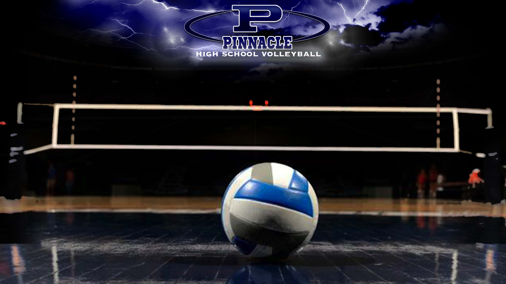A Volleyball Ball Is Sitting On The Court With Lightning Background