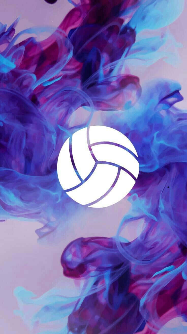 A Volleyball Ball With Blue And Purple Smoke Background