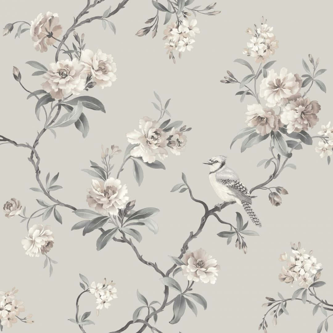 A Wallpaper With A Bird And Flowers Background
