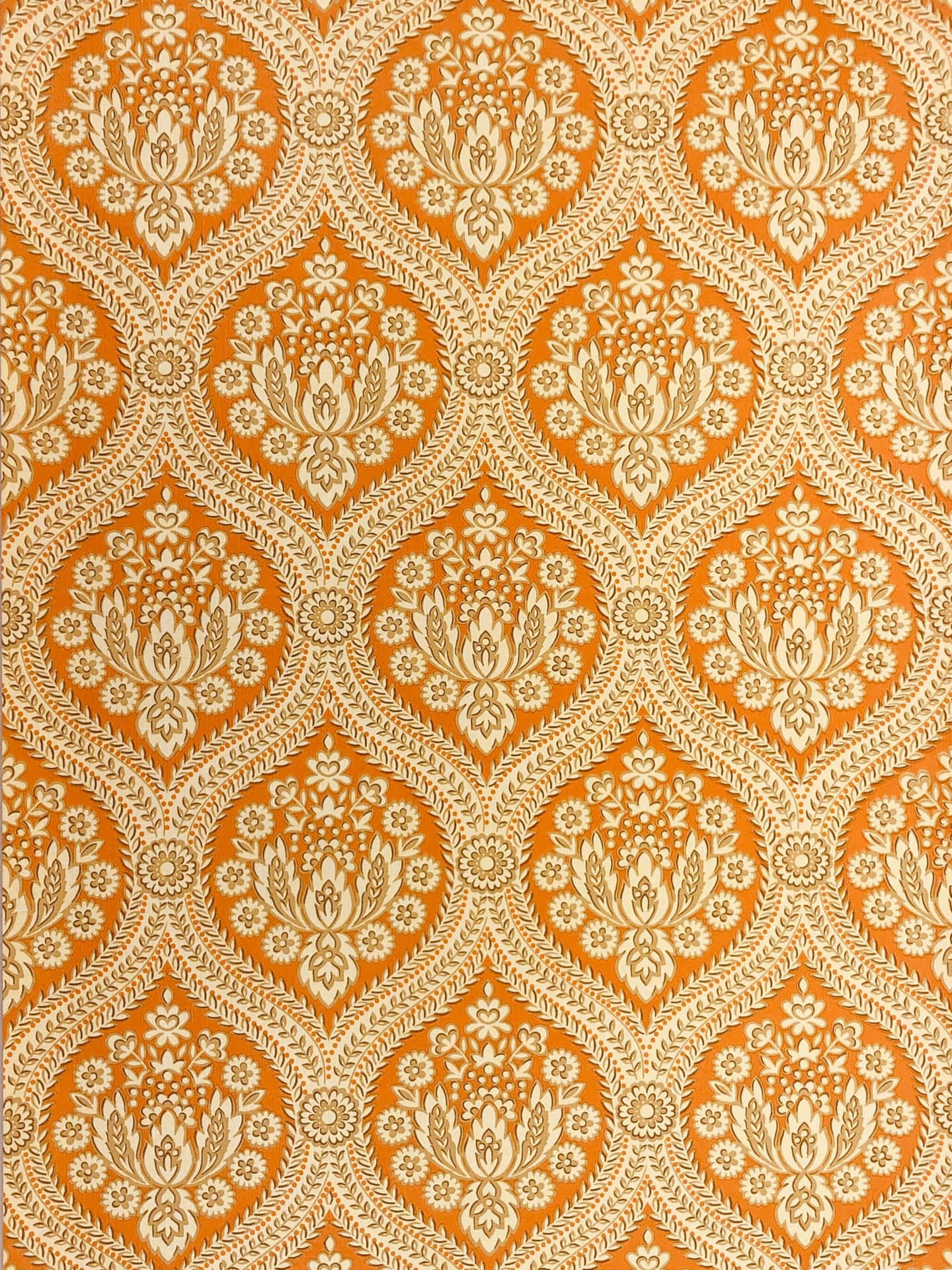 A Wallpaper With An Orange And White Pattern Background