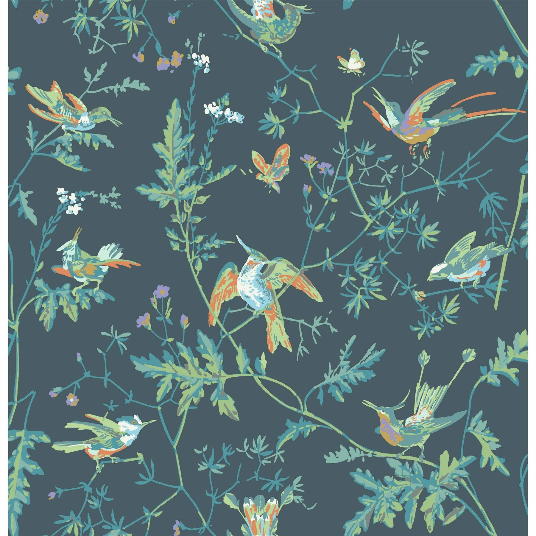 A Wallpaper With Birds And Flowers On It Background