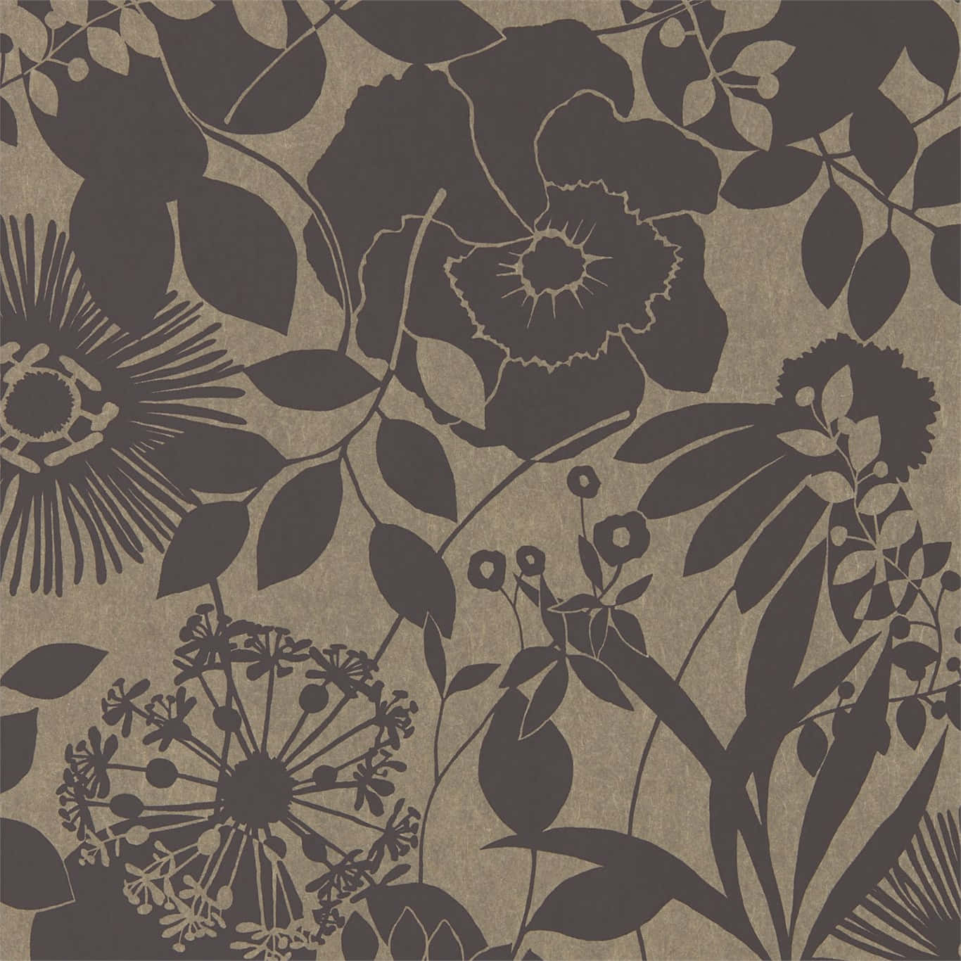 A Wallpaper With Black And Brown Flowers Background