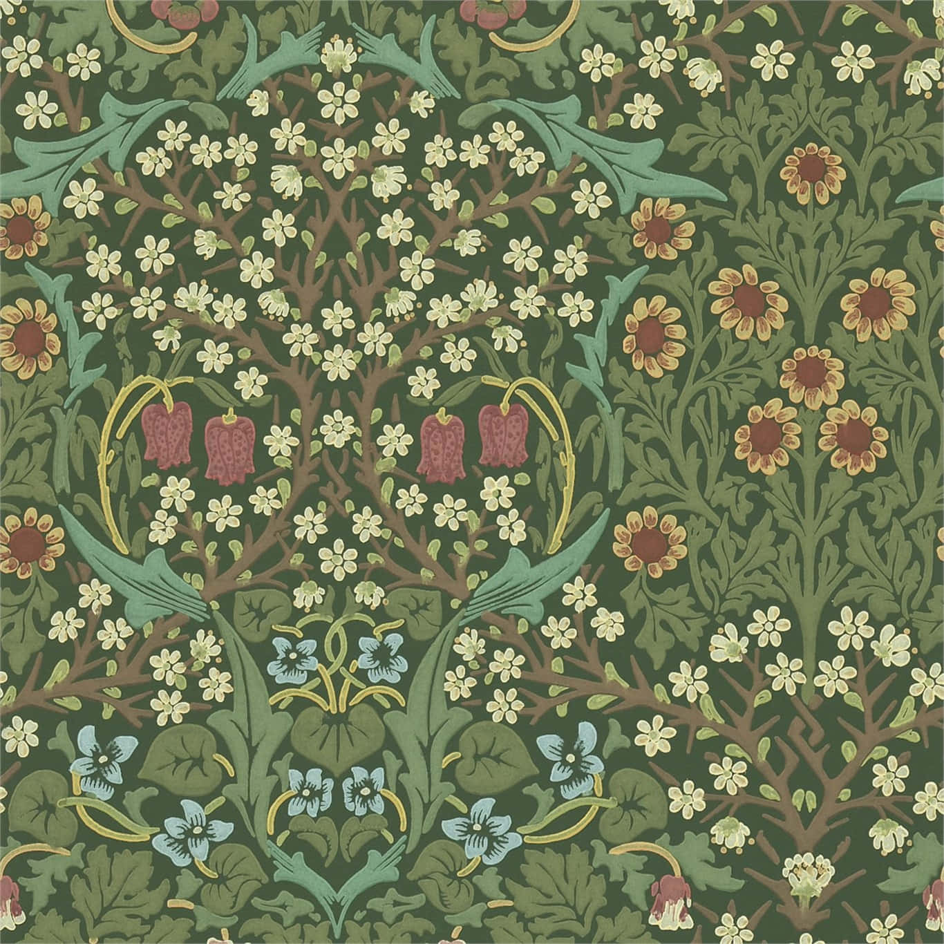 A Wallpaper With Flowers And Leaves