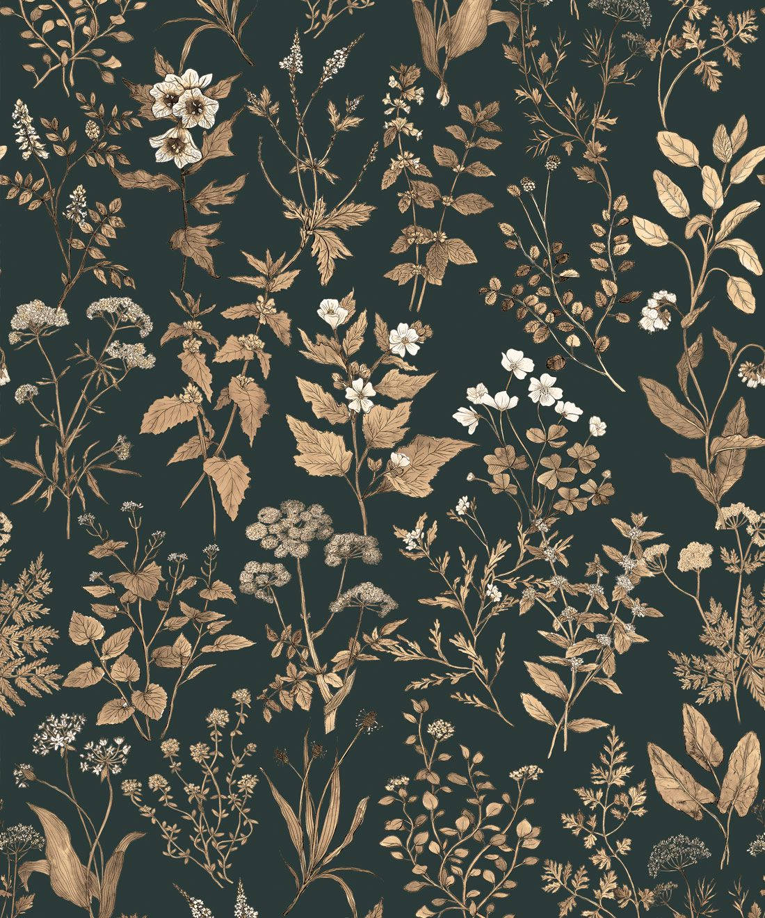 A Wallpaper With Gold And Brown Flowers On It Background