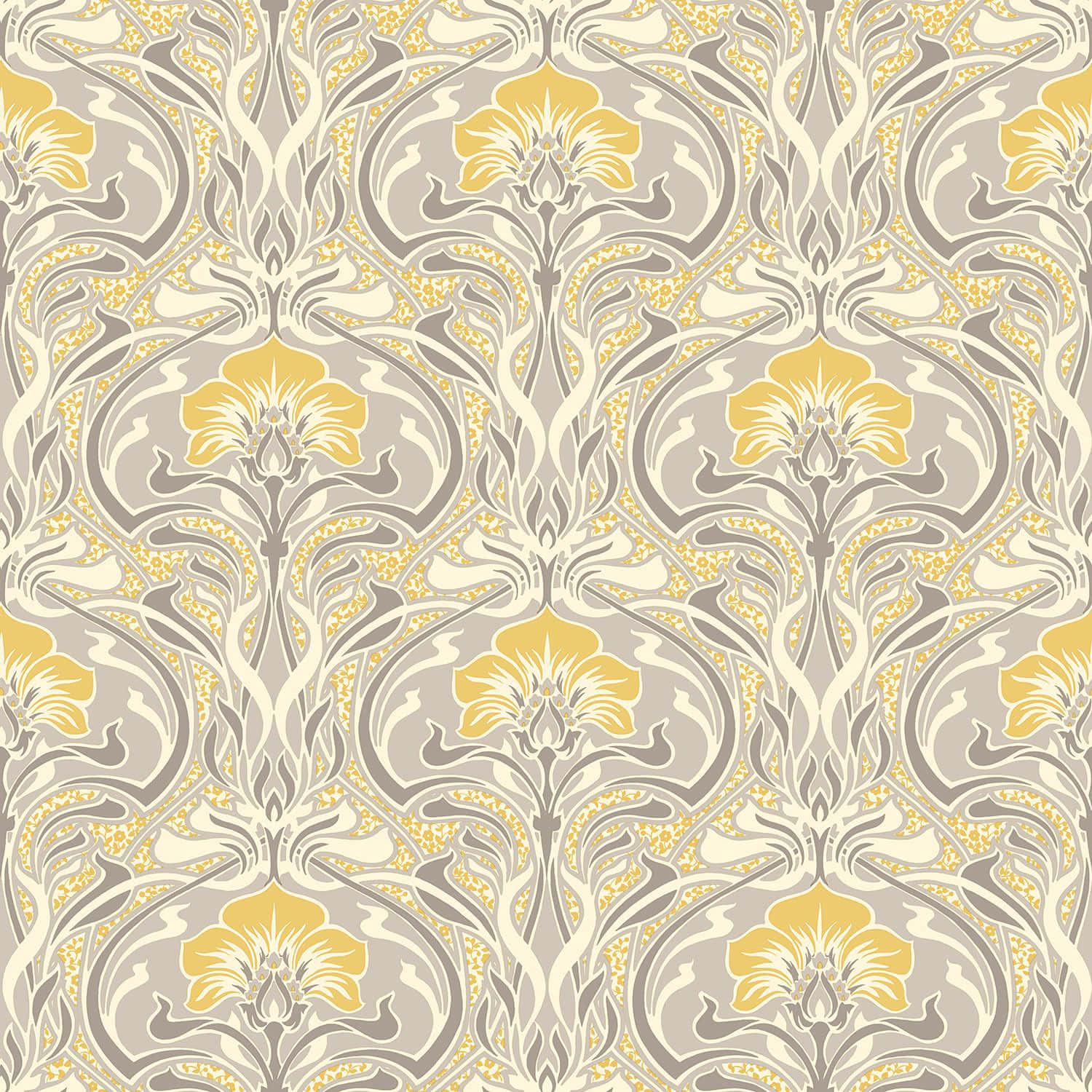 A Wallpaper With Yellow And Gray Flowers Background