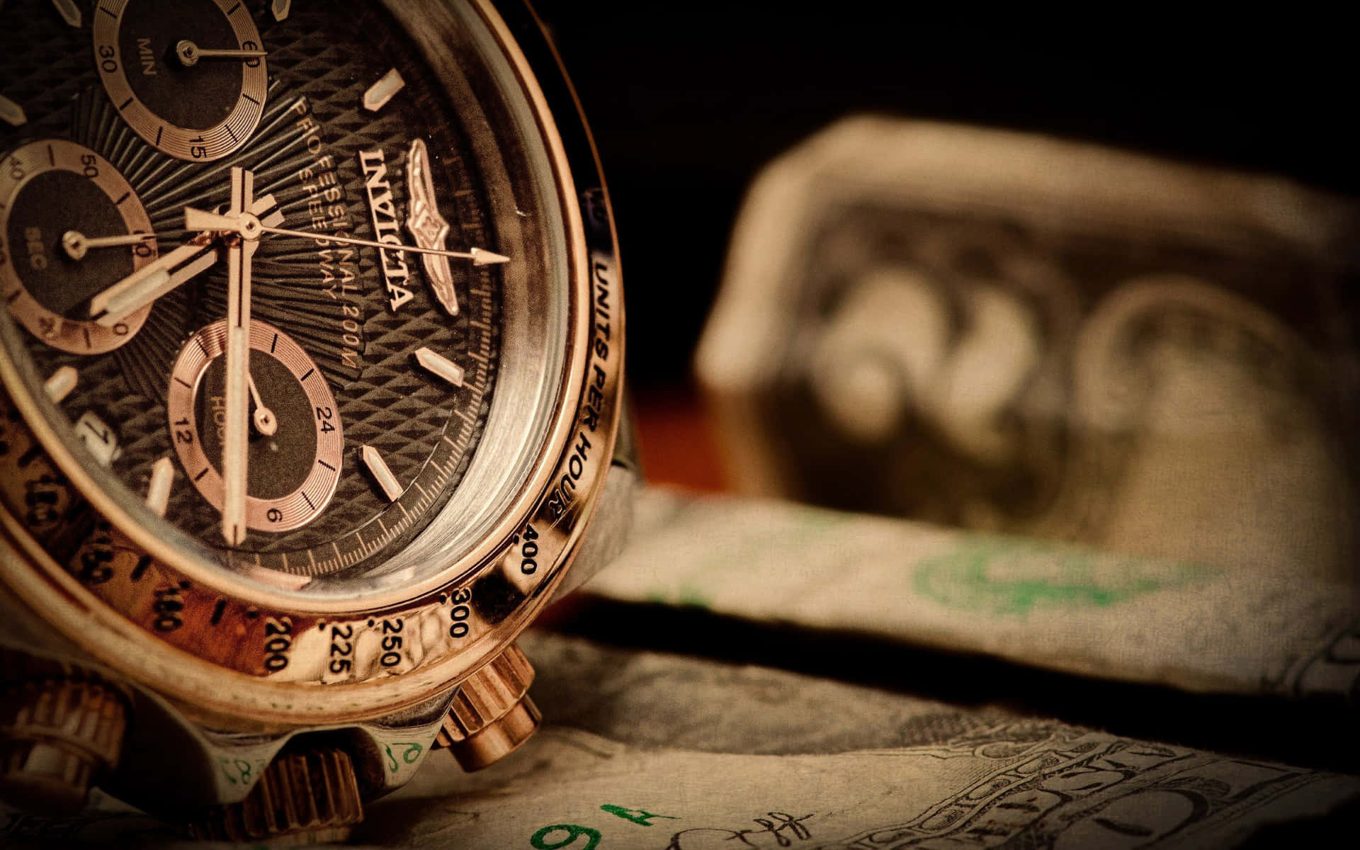A Watch On A Pile Of Money Background