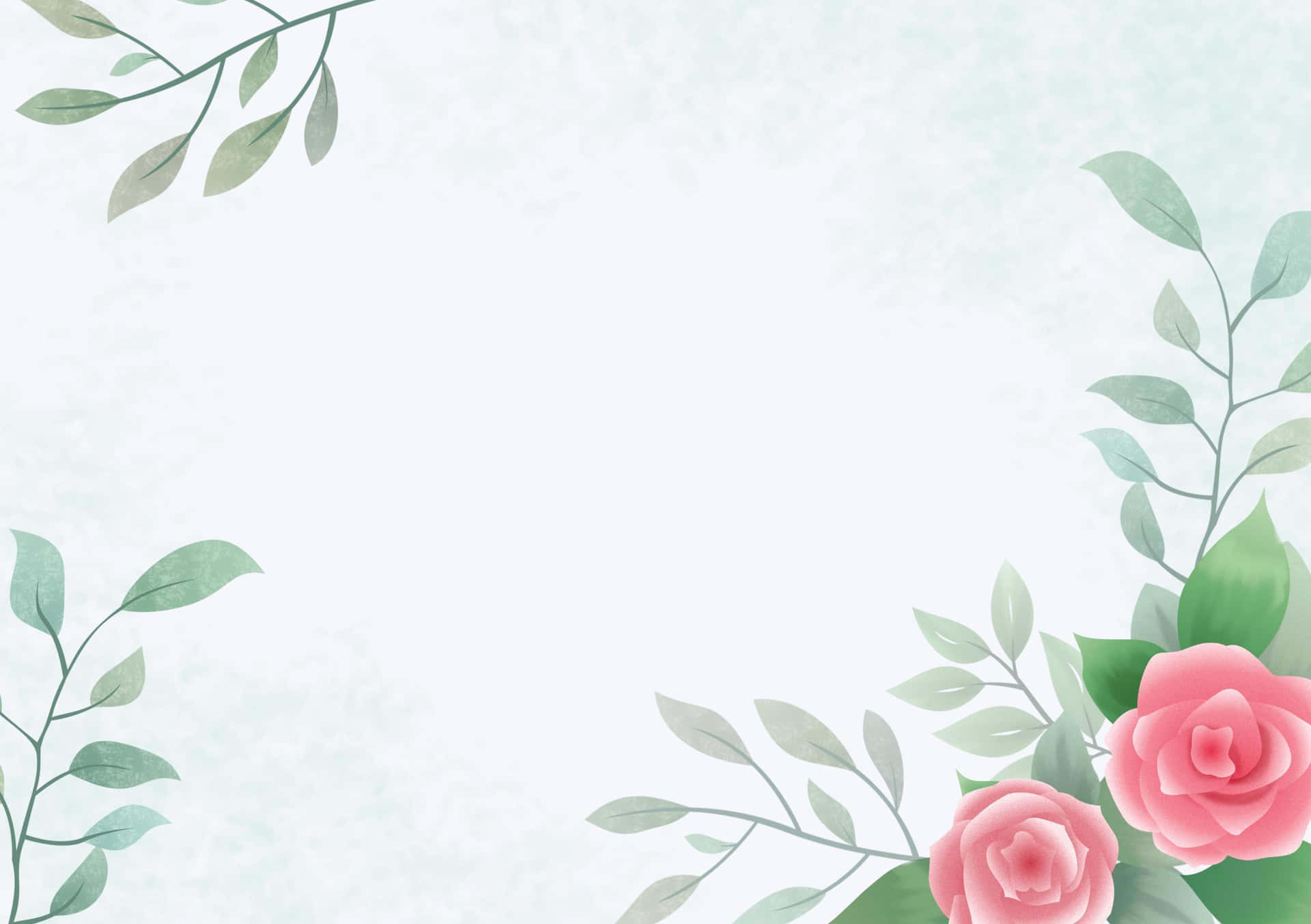 A Watercolor Background With Pink Roses And Green Leaves Background