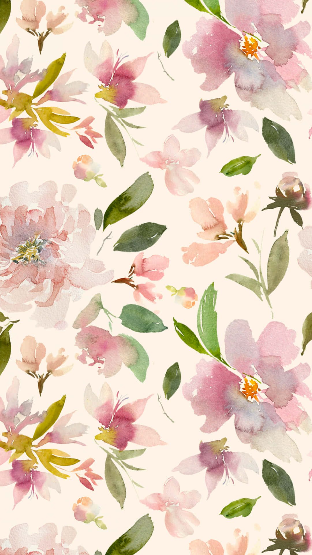 A Watercolor Floral Pattern On A Beige Background Background