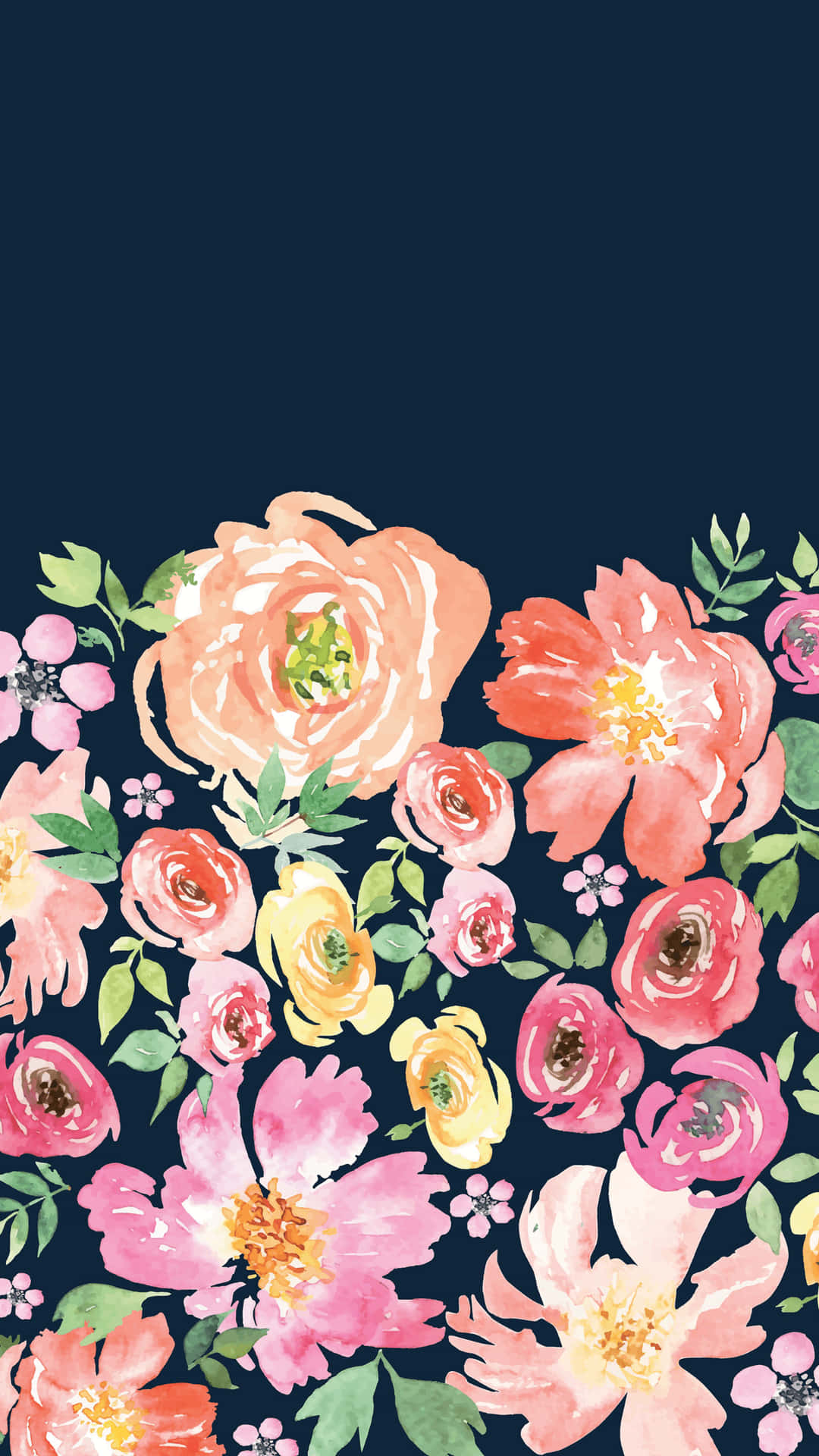 A Watercolor Floral Pattern On A Dark Background Background