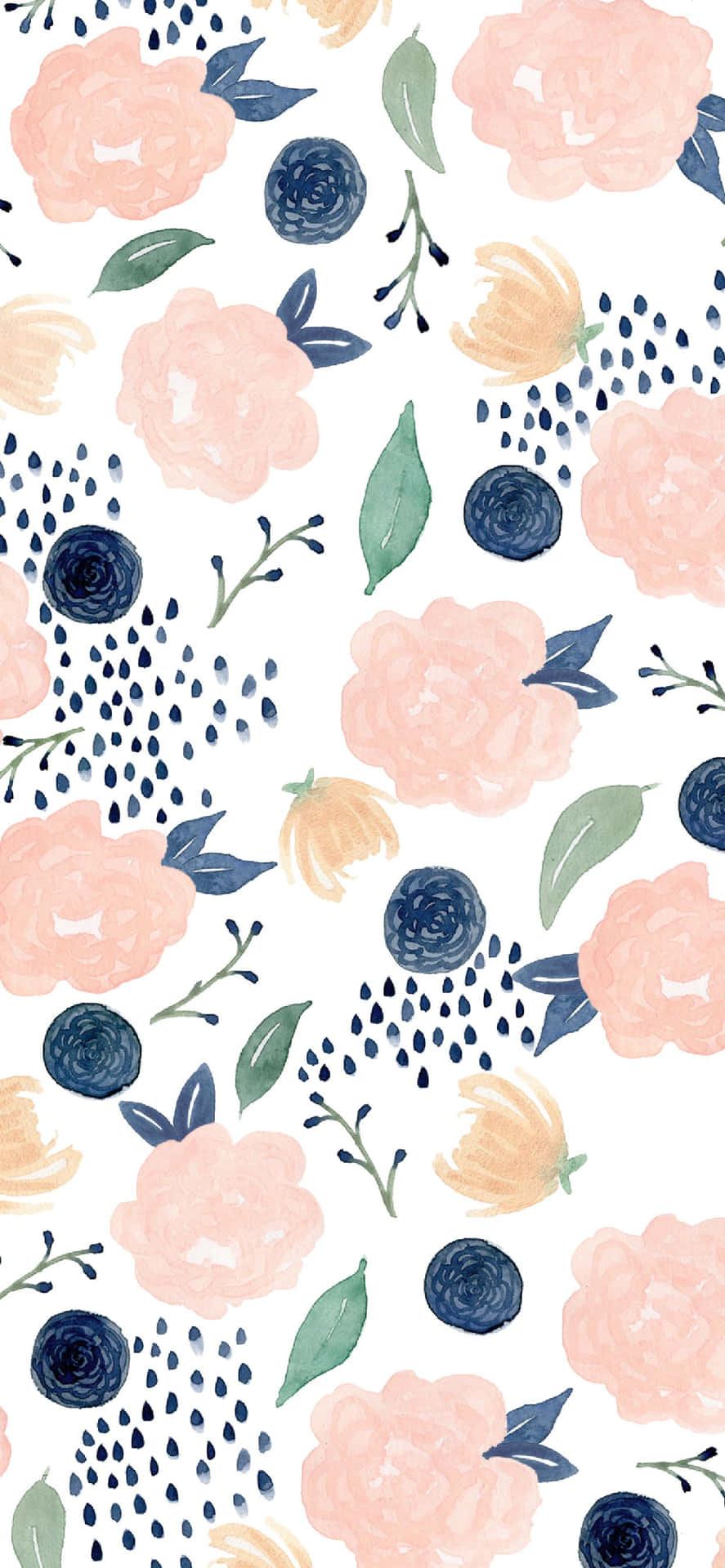 A Watercolor Floral Pattern With Blue Leaves And Pink Flowers Background