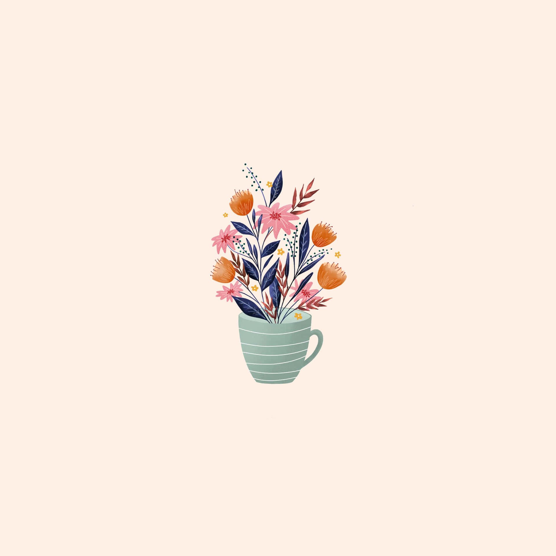 A Watercolor Illustration Of A Cup With Flowers In It Background