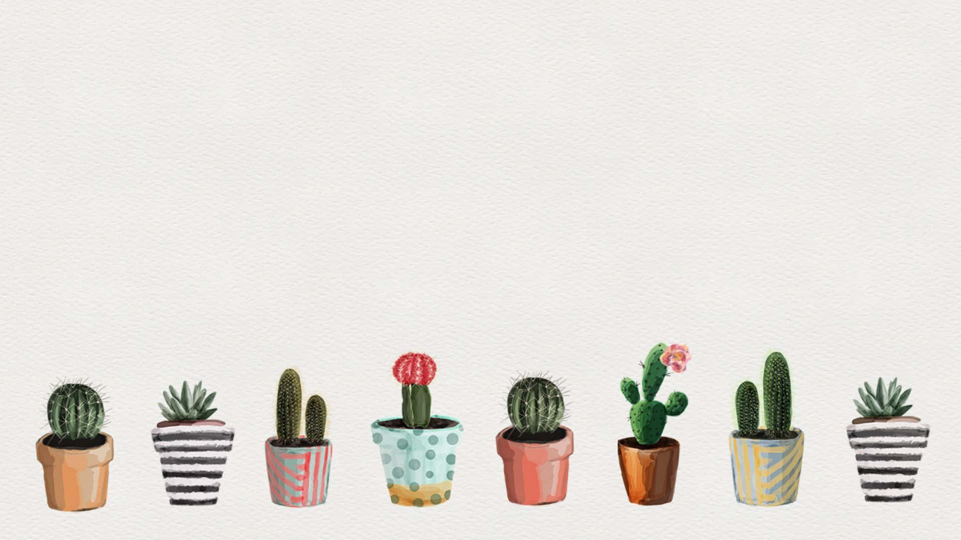 A Watercolor Illustration Of Cactus Plants In Pots Background