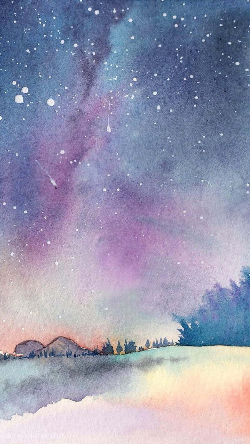 A Watercolor Painting Of A Night Sky With Stars Background
