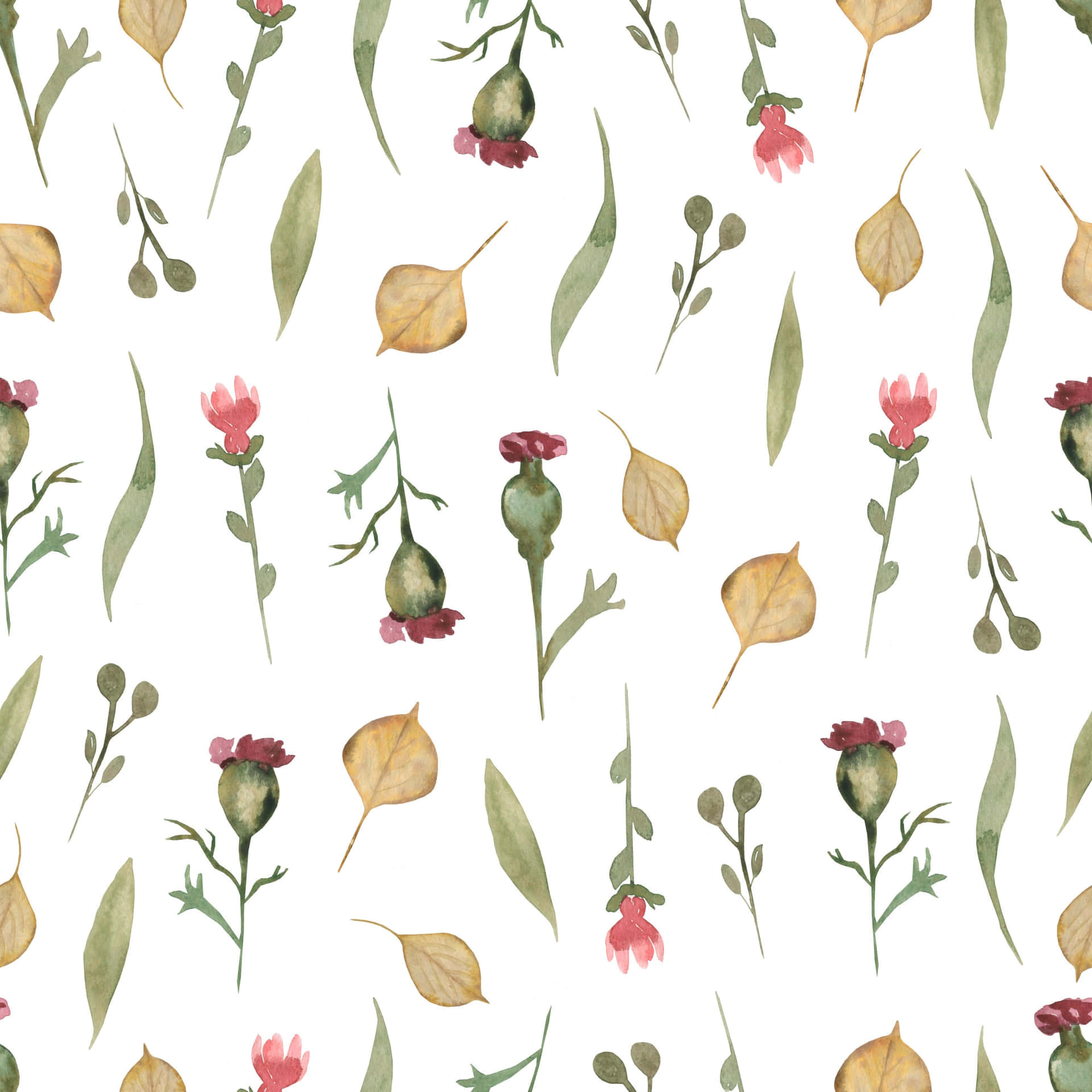 A Watercolor Pattern Of Flowers And Leaves Background