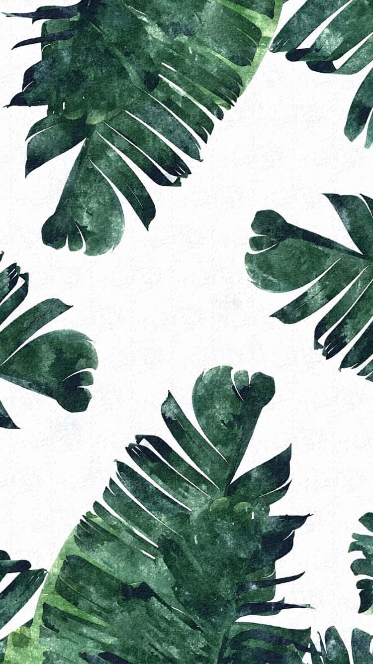 A Watercolor Pattern Of Green Palm Leaves Background