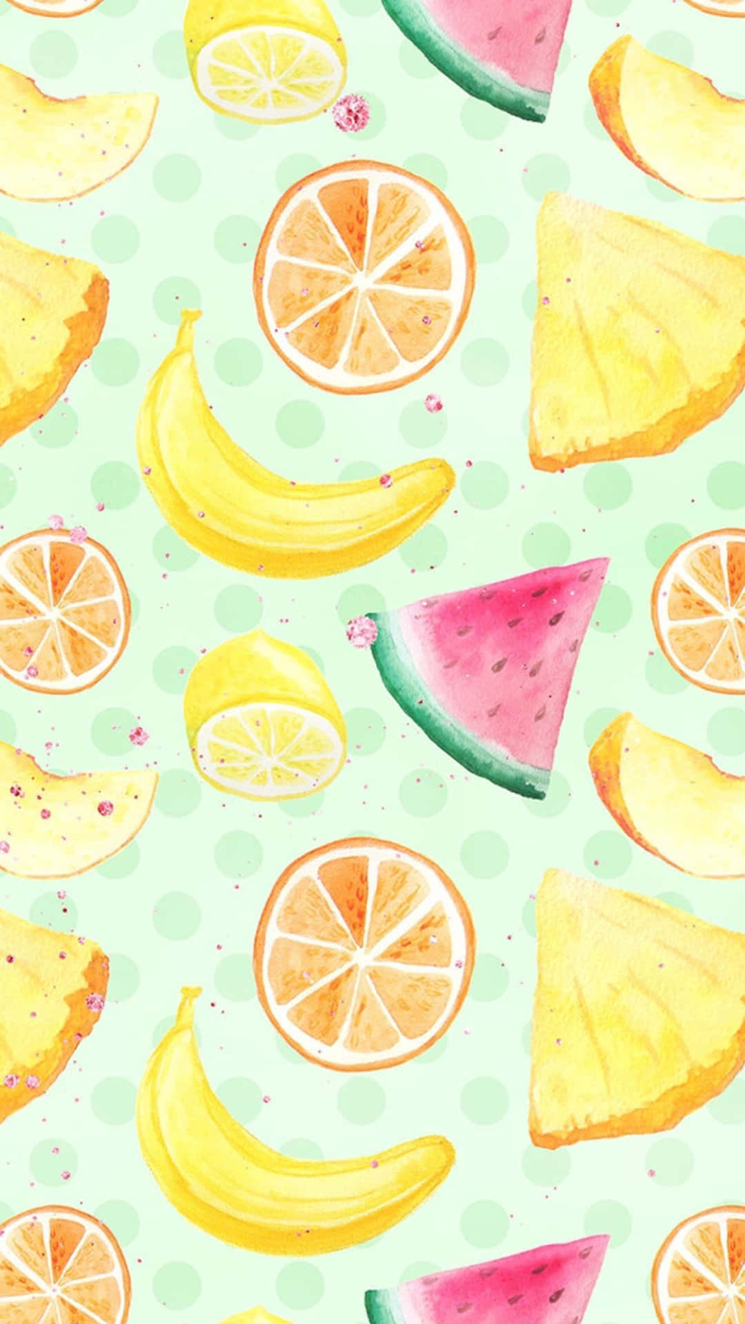 A Watercolor Pattern With Fruit Slices And Watermelon