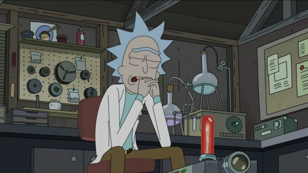 A Weary And Sad Rick Sanchez Sitting Background