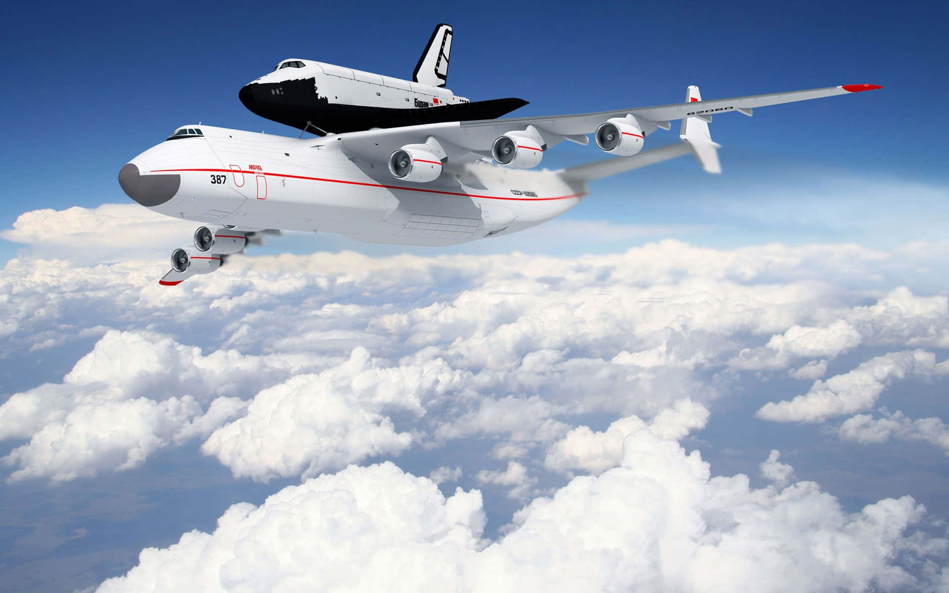 A White Airplane With A Space Shuttle On It Background