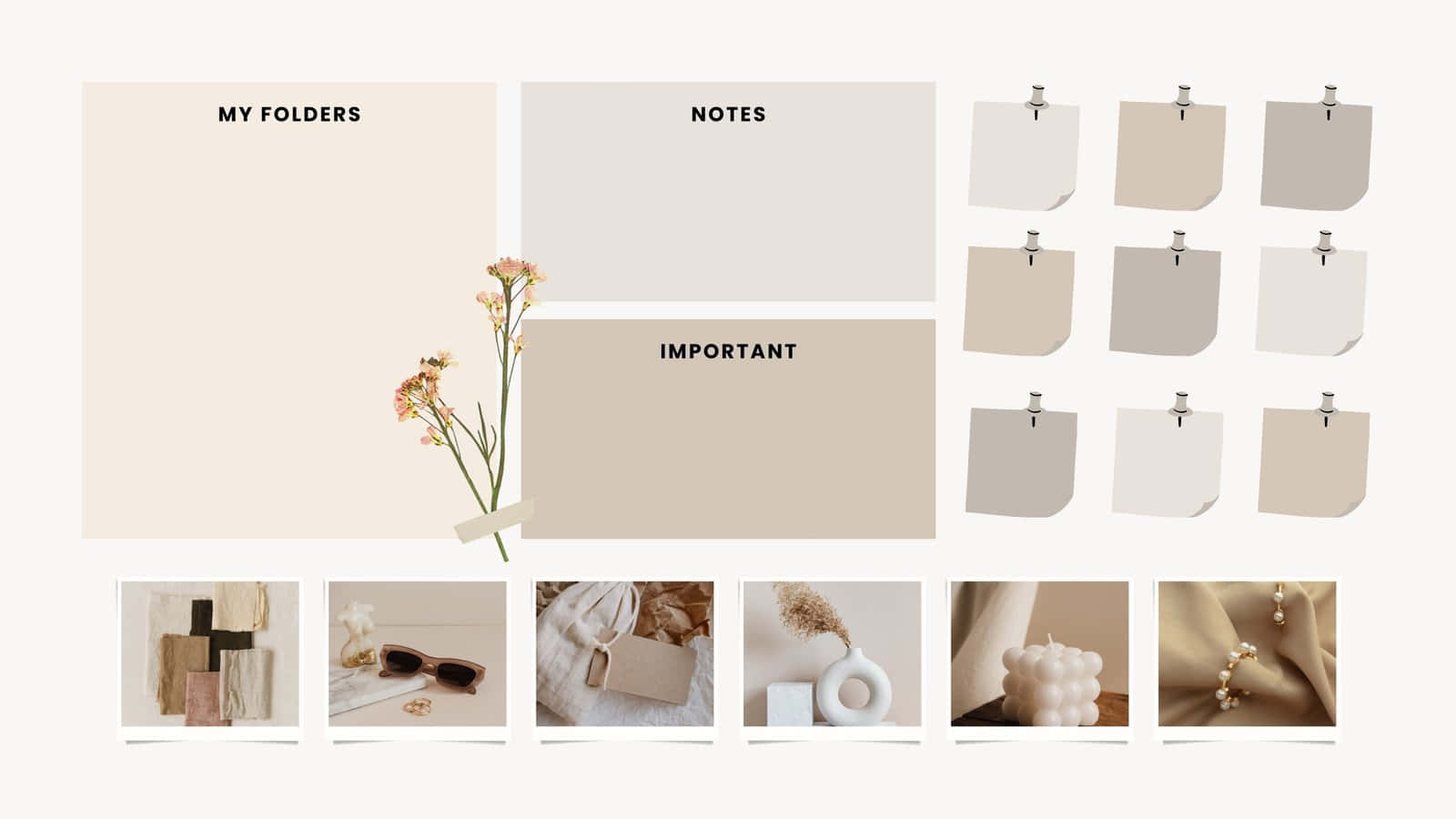 A White And Beige Color Scheme With A Flower And A Notebook