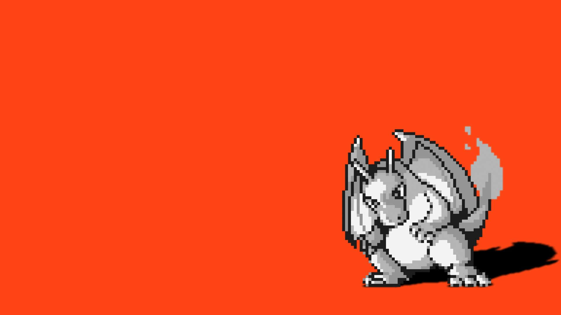 A White And Black Pixelated Dragon On An Orange Background Background