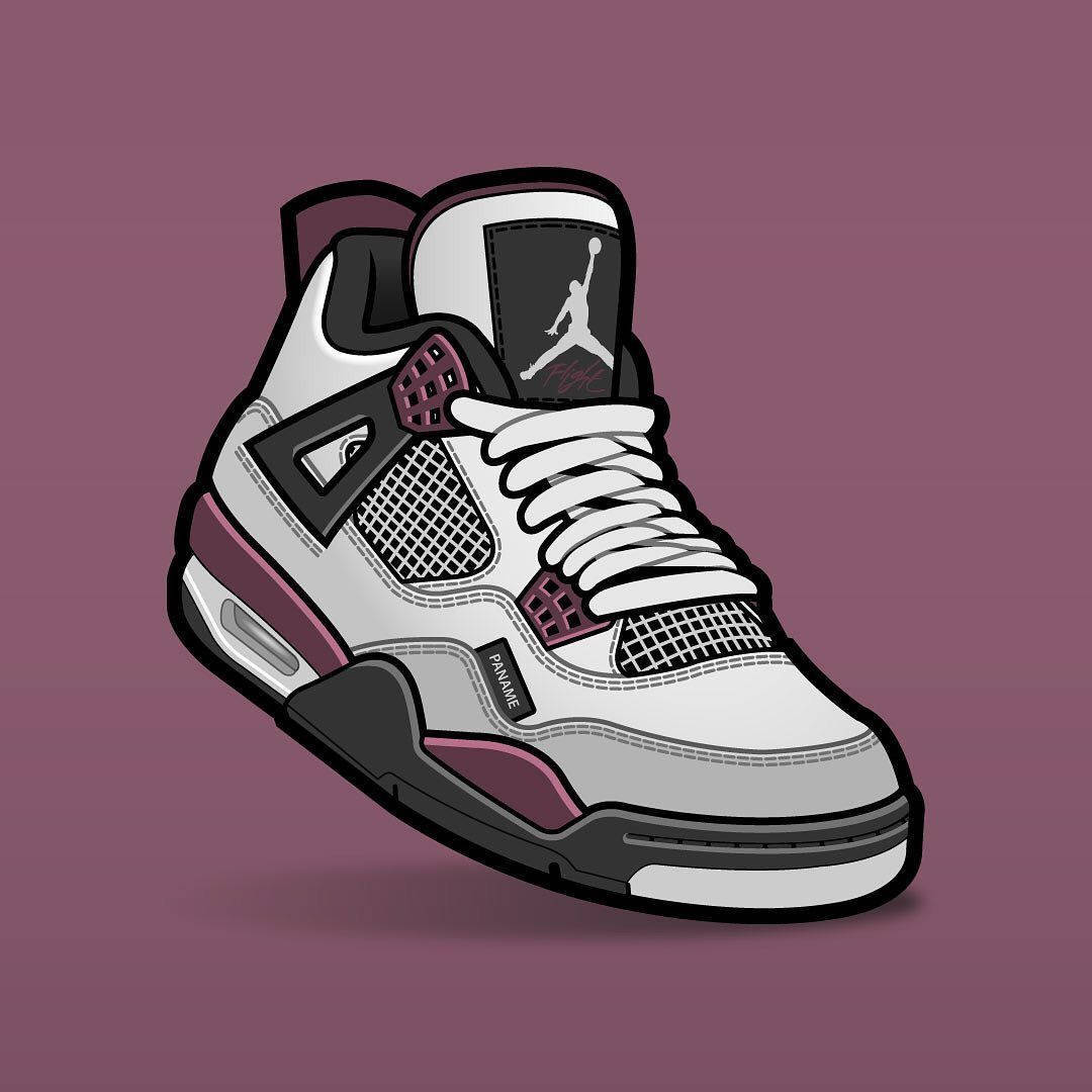 A White And Purple Jordan 4 Shoe On A Purple Background Background