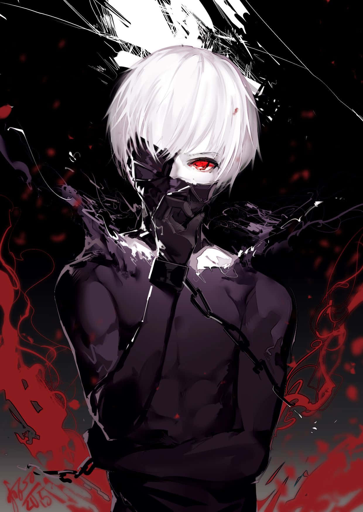 A White Anime Character With Blood On His Face Background