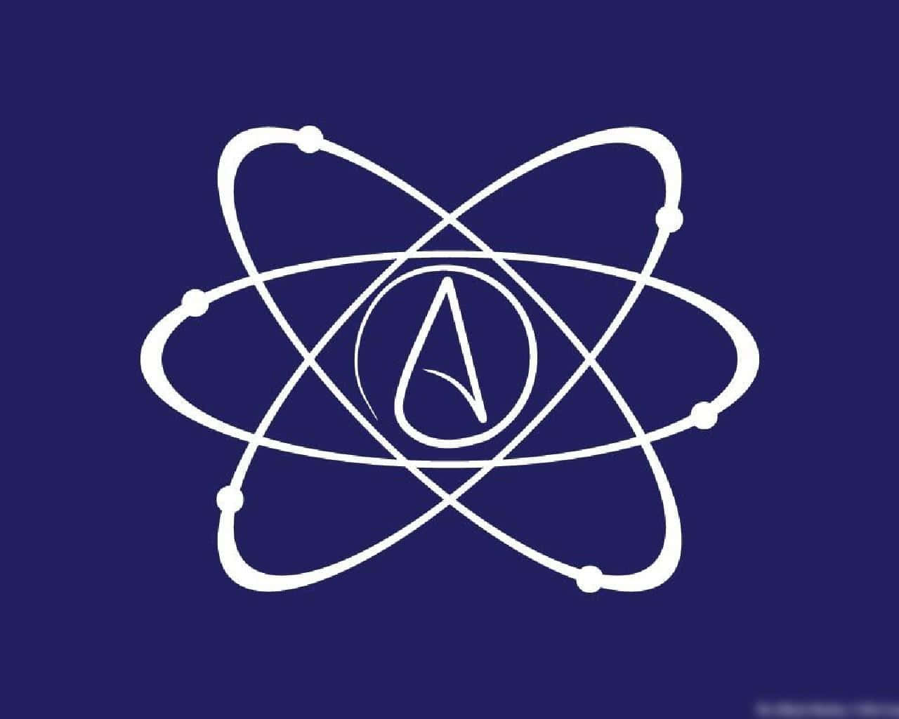 A White Atom With A Blue Background