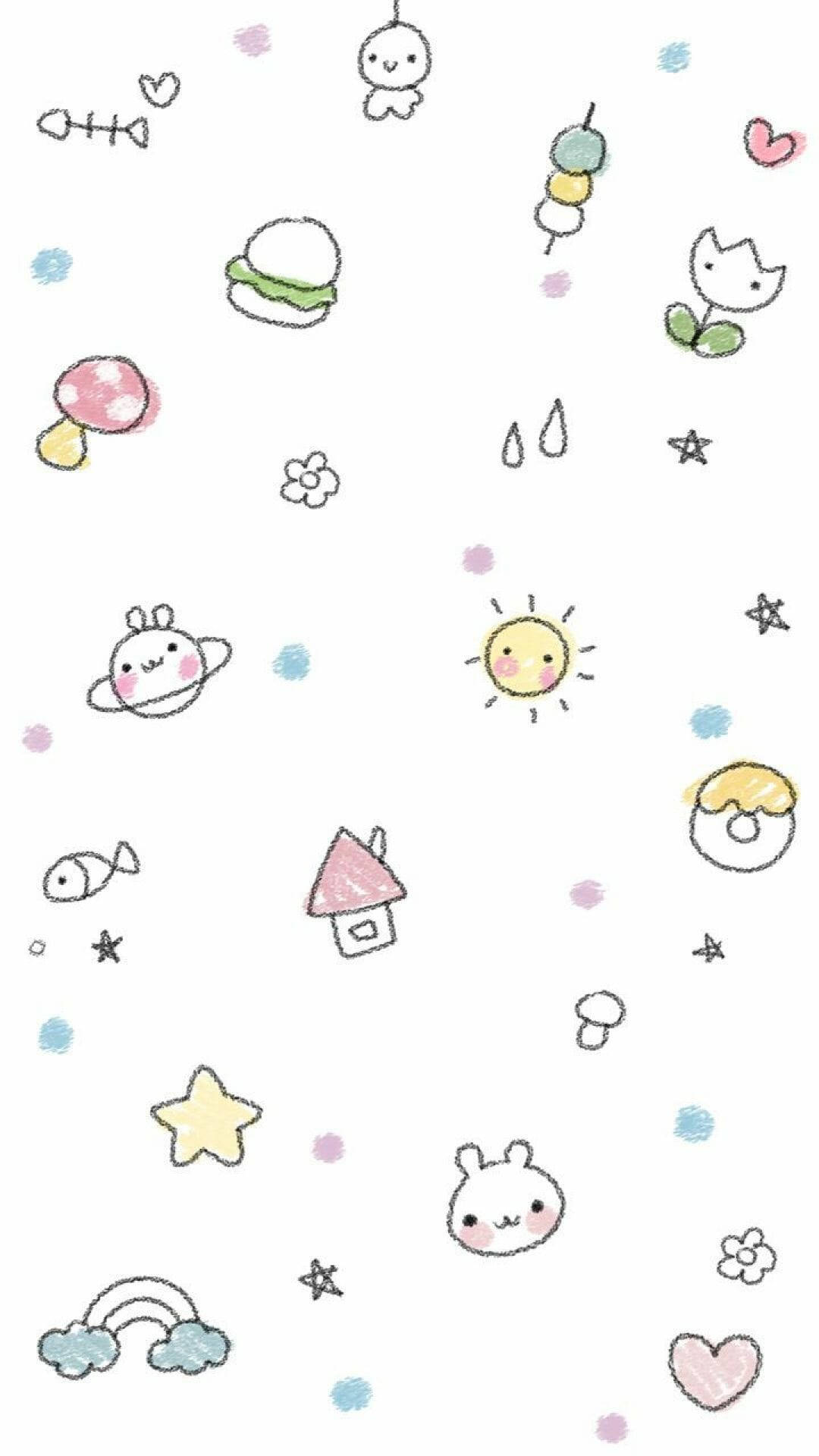 A White Background With A Variety Of Kawaii Characters Background