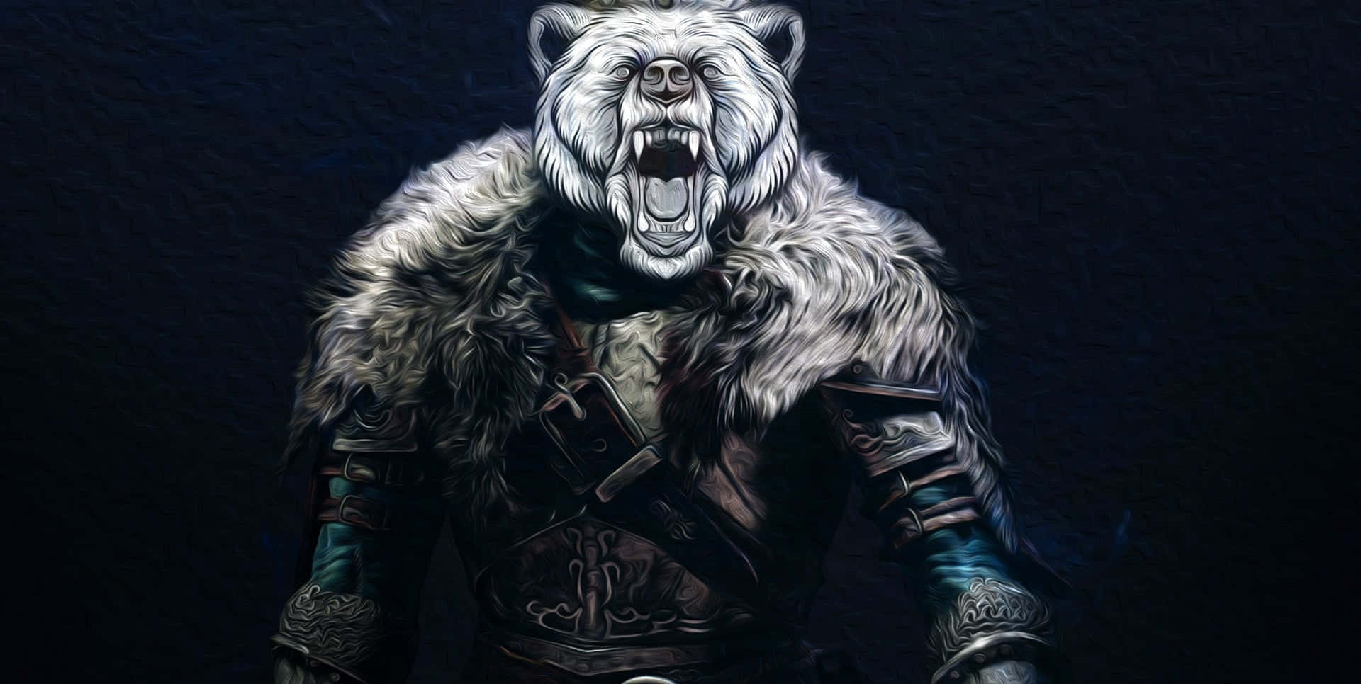 A White Bear With A Sword In His Mouth Background