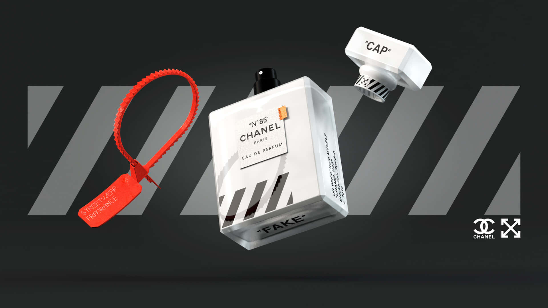 A White Box With A Red Cord And A White Bottle Background