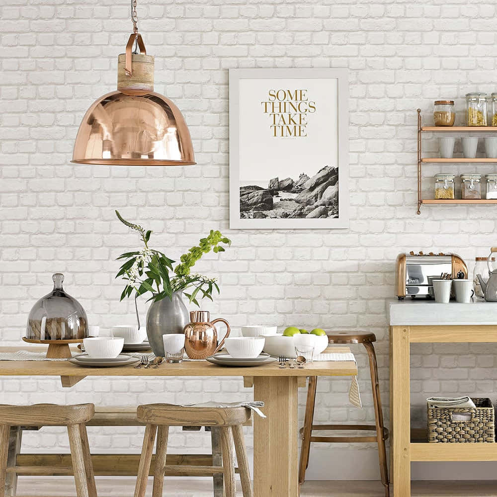 A White Brick Wall In A Kitchen Background