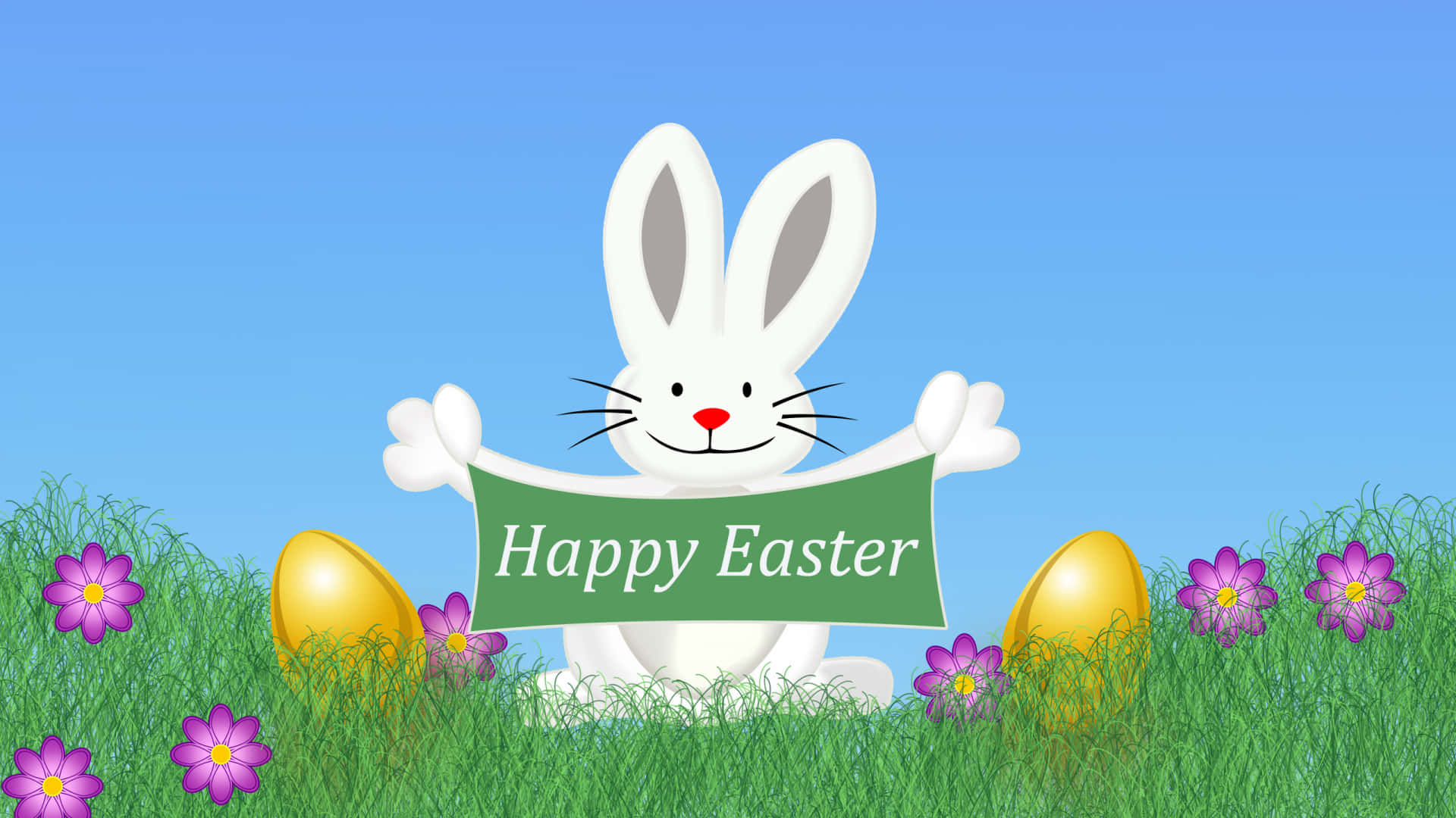 A White Bunny Holding A Sign With The Words Happy Easter Background