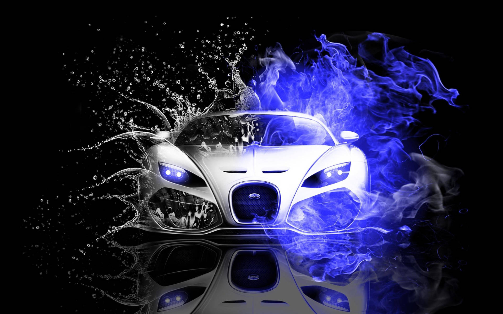 A White Car With Blue Smoke And Water Background