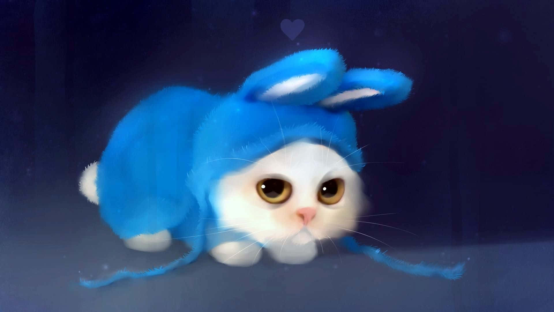 A White Cat In A Blue Bunny Costume Background