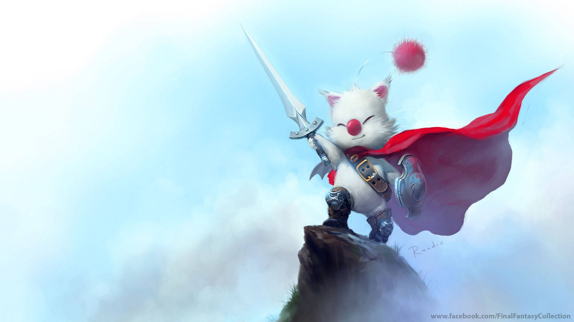 A White Cat With A Sword On Top Of A Mountain Background