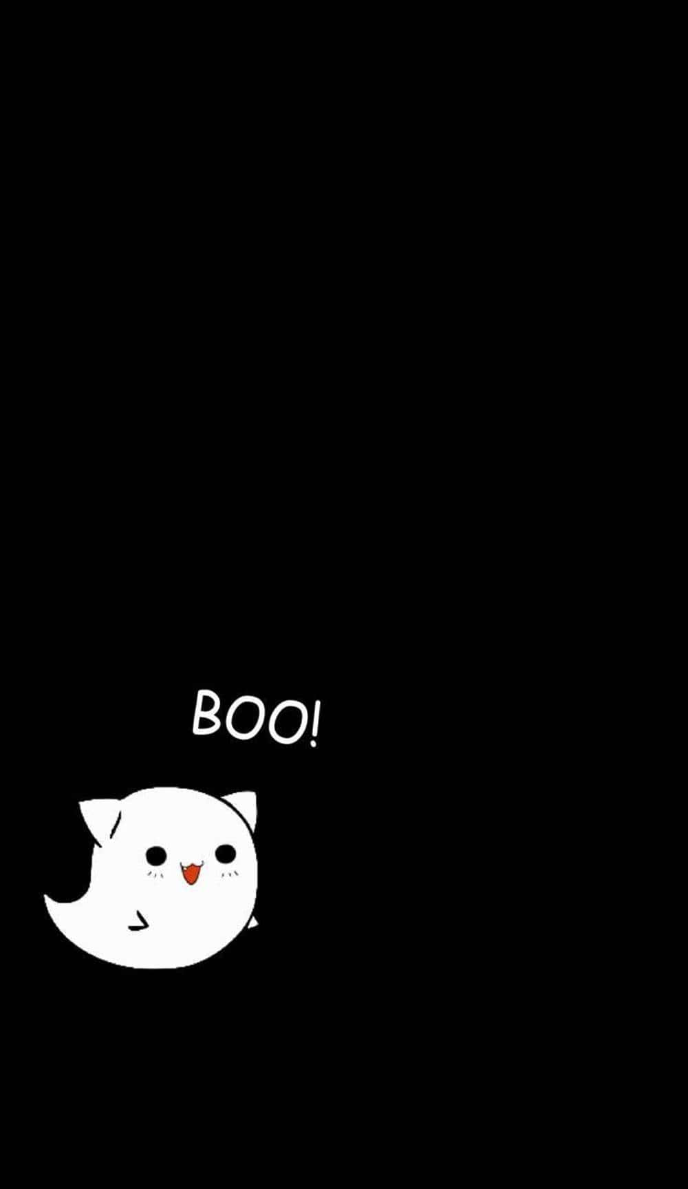 A White Cat With The Words Boo On It