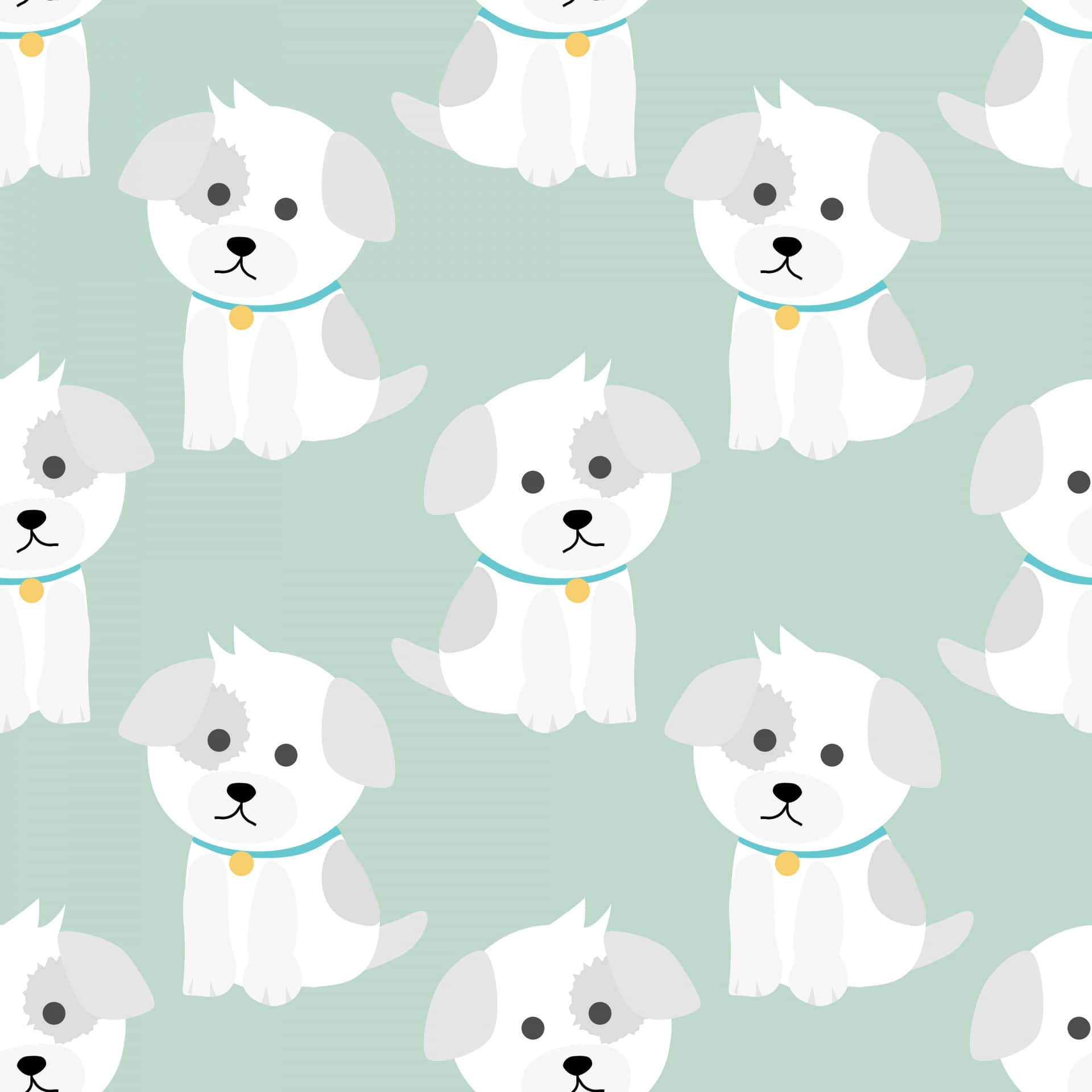 A White Dog Pattern With White Dogs On A Green Background