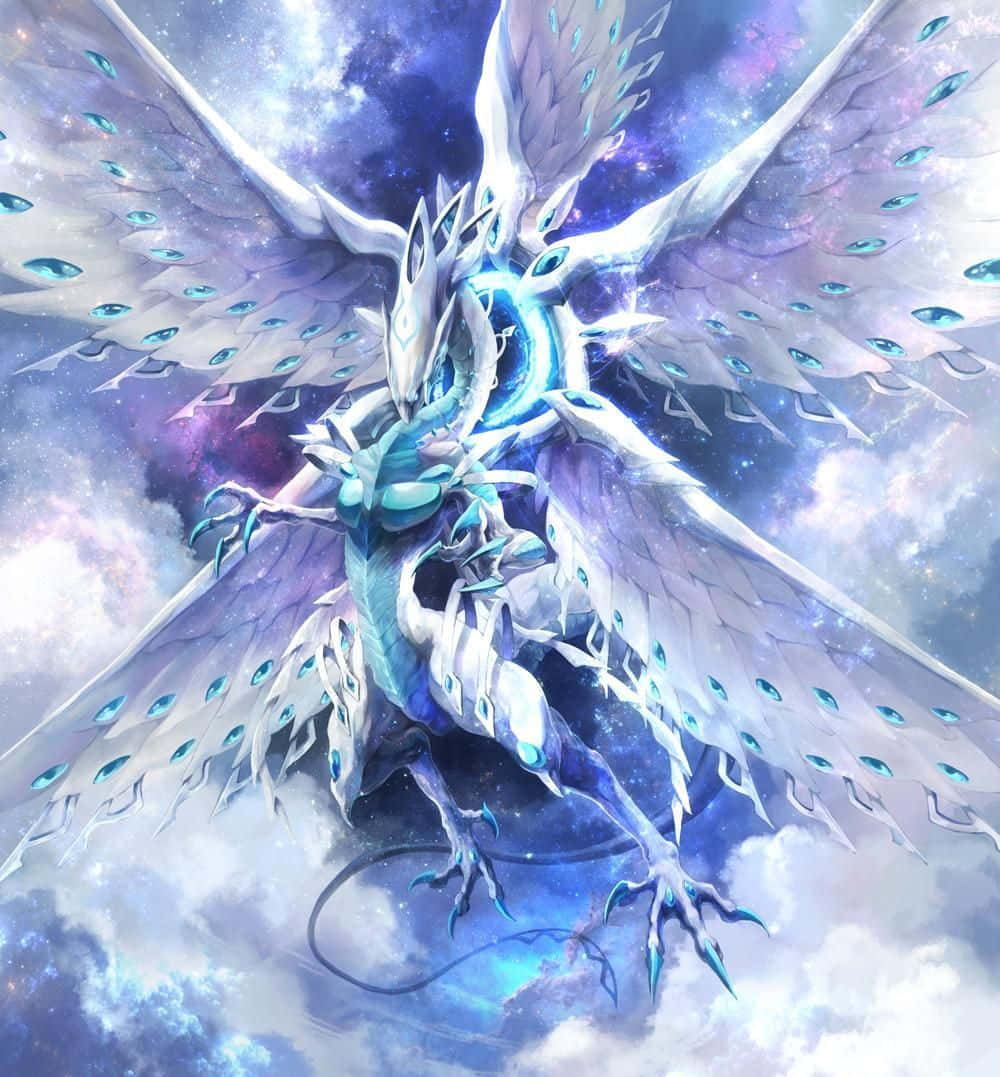 A White Dragon With Wings Flying In The Sky Background