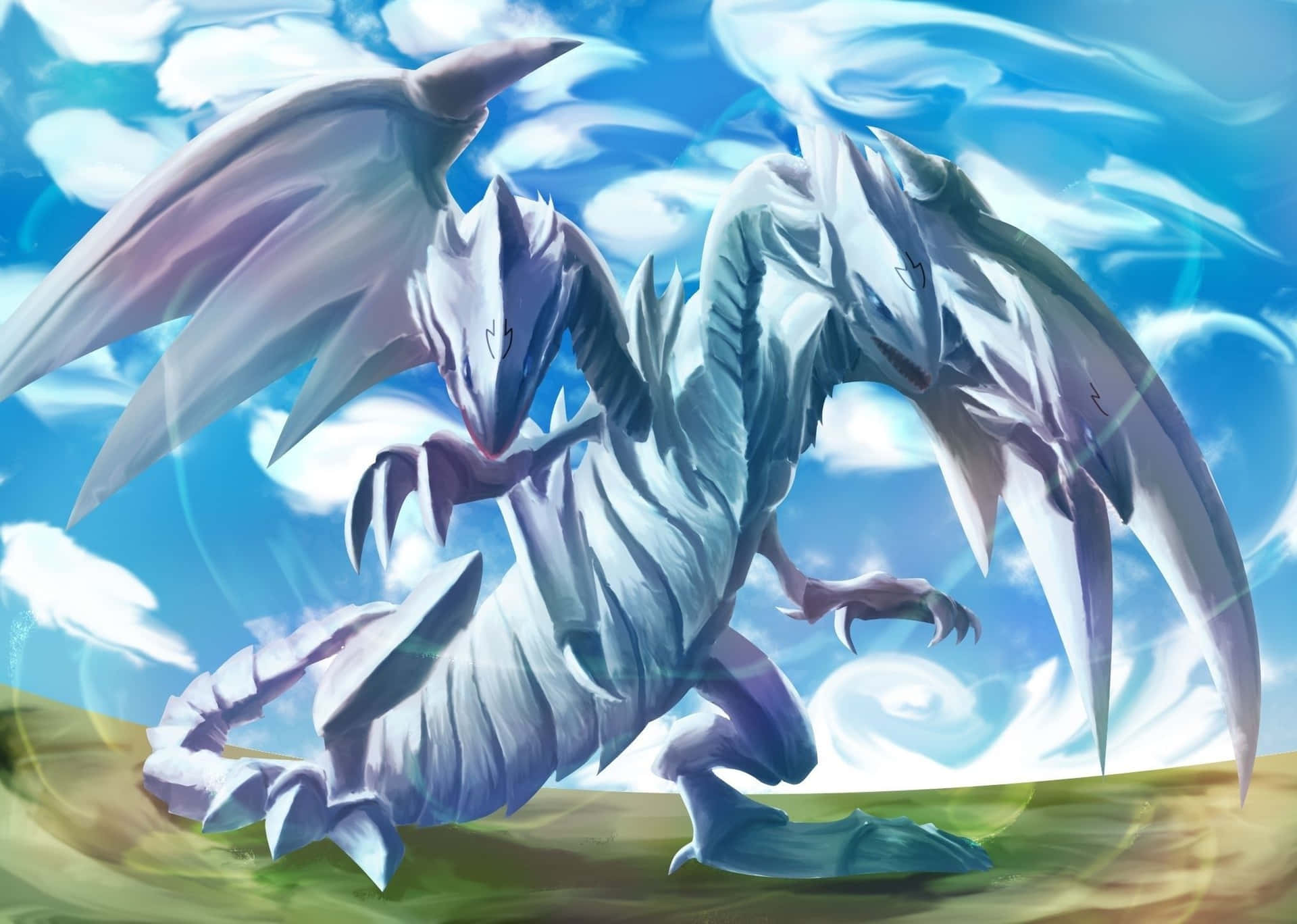 A White Dragon With Wings In The Sky Background