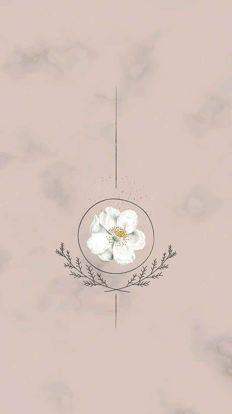 A White Flower With Leaves On A Marble Background Background