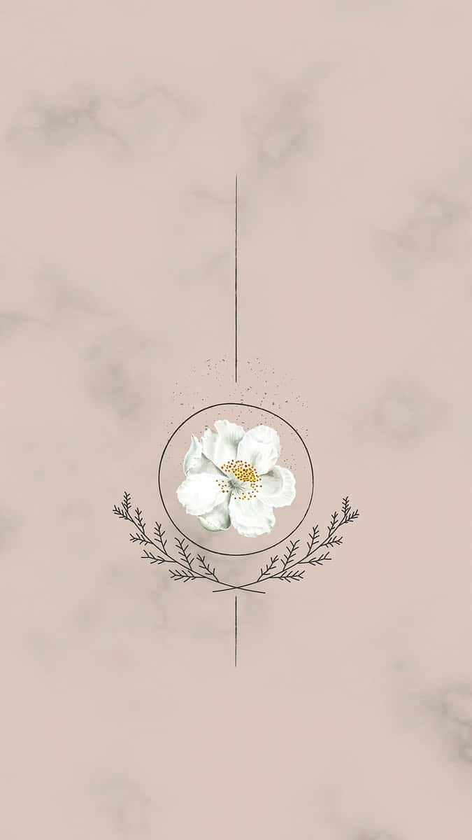 A White Flower With Leaves On A Marble Background Background