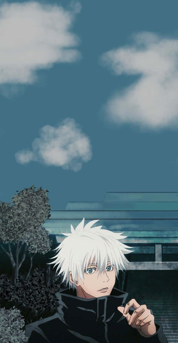 A White Haired Anime Character Standing In The Sky Background