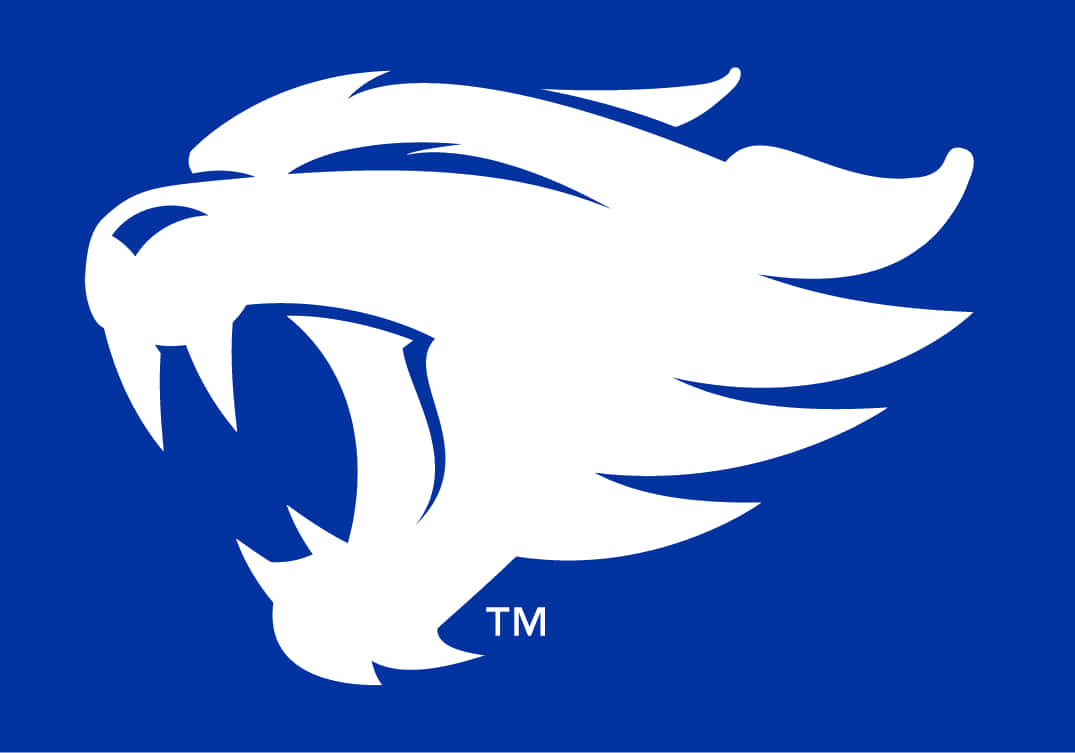 A White Lion Logo On A Blue Background Background