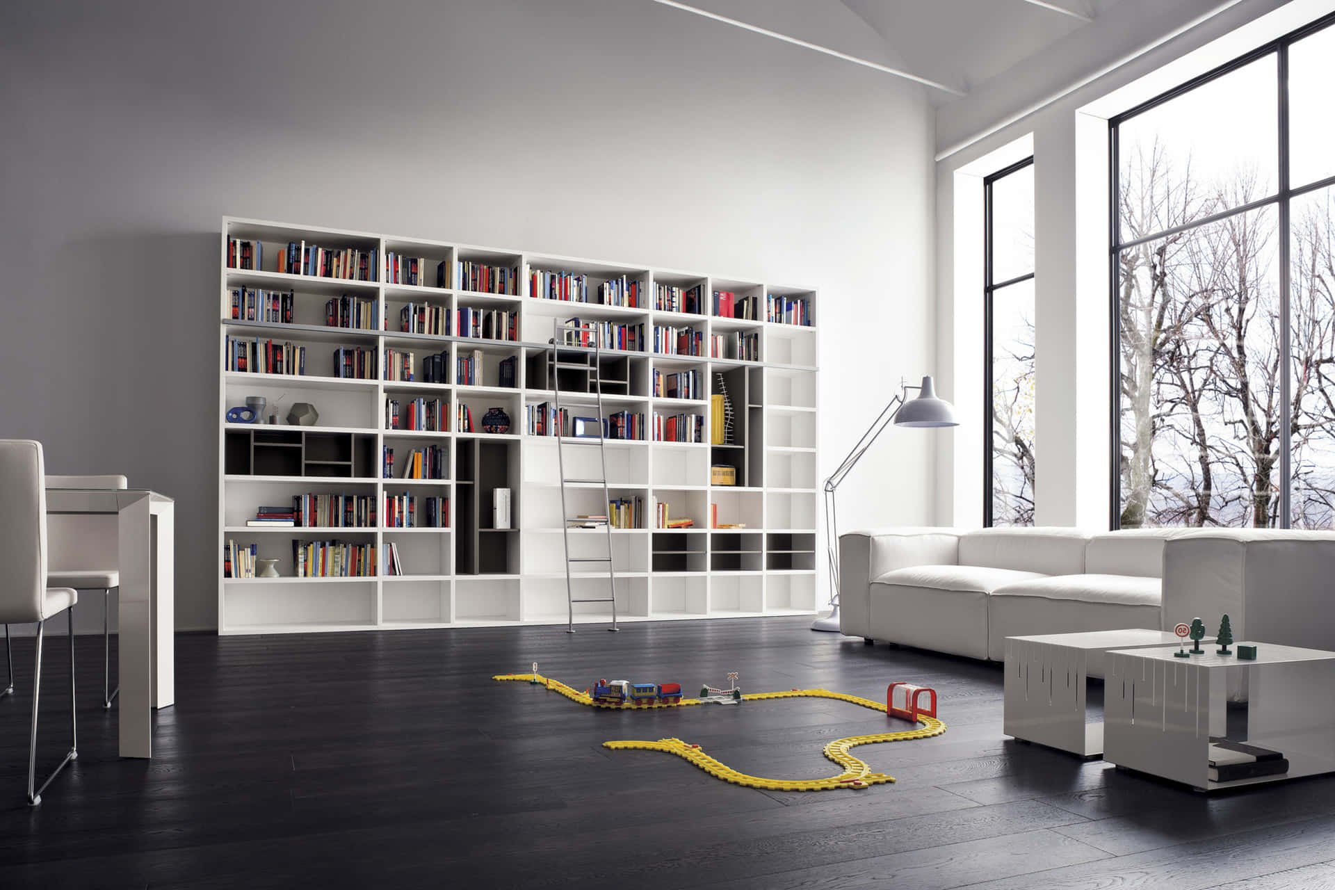 A White Living Room With A White Couch Background