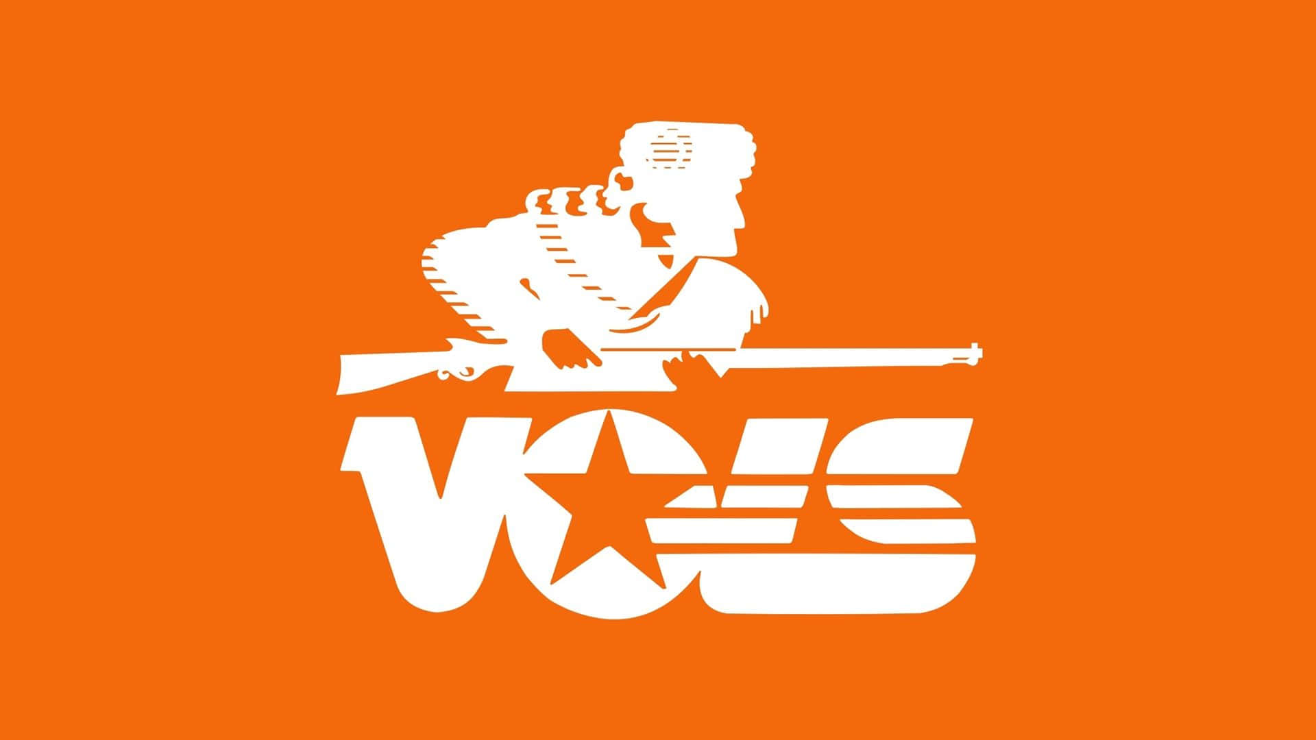 A White Logo With The Word Voos On An Orange Background