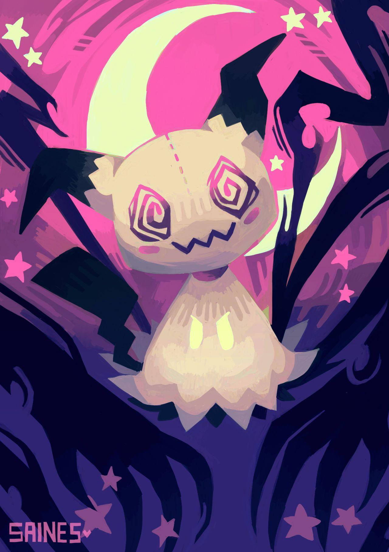 A White Pokemon Sitting On A Moon Background