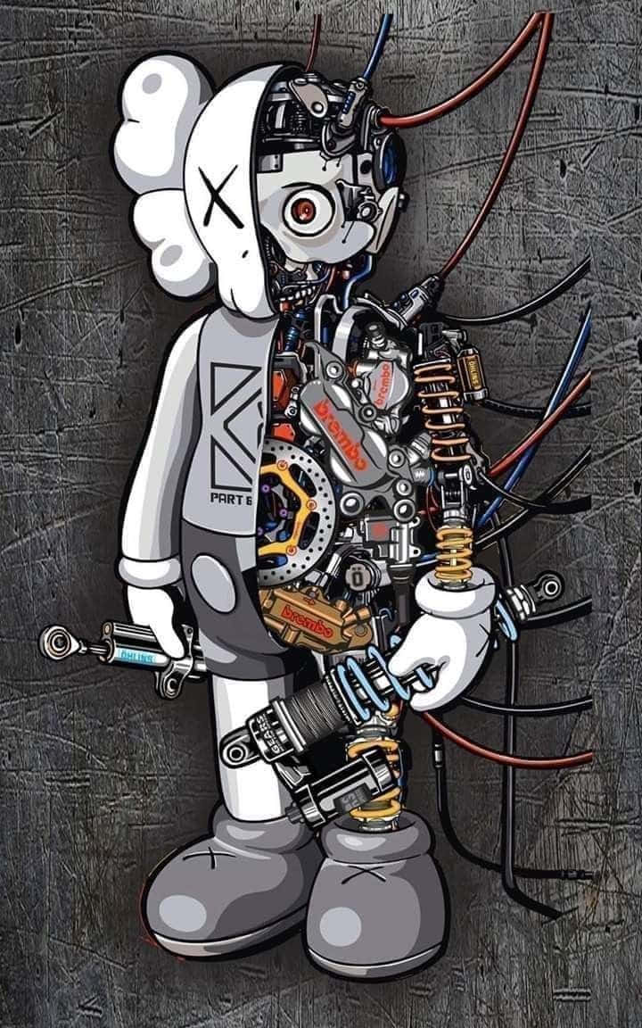 A White Robot With A Lot Of Gears Background