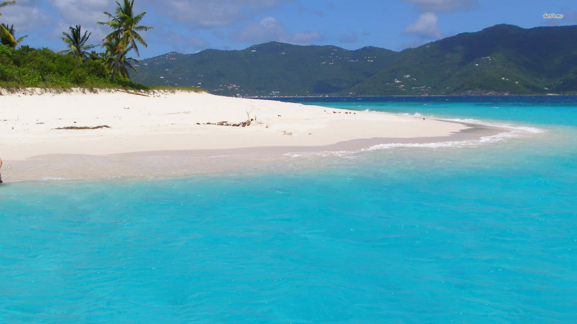 A White Sand Beach With Blue Water Background