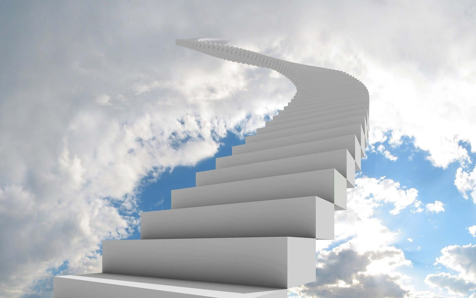 A White Stairway Leading To A Cloudy Sky Background